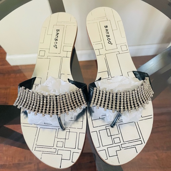 SPARKLY RHINESTONE EMBELLISHED SLIDES - Picture 1 of 8